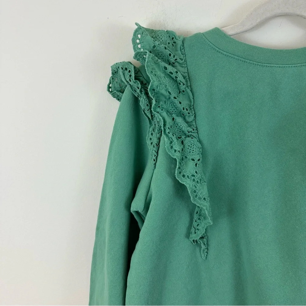 H&M Green Ruffle-Shoulder Sweatshirt Lacy Girl's Size 8/10